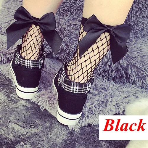 1 Pair Fashion Spring Summer Sexy Women Ruffle Cute Flower Bowknot Fishnet Ankle High Mesh Lace Fish Net Short Socks