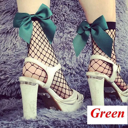 1 Pair Fashion Spring Summer Sexy Women Ruffle Cute Flower Bowknot Fishnet Ankle High Mesh Lace Fish Net Short Socks