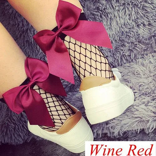 1 Pair Fashion Spring Summer Sexy Women Ruffle Cute Flower Bowknot Fishnet Ankle High Mesh Lace Fish Net Short Socks