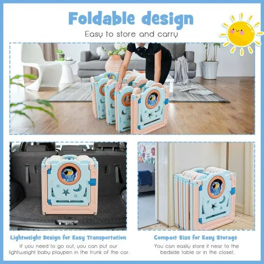 16-Panel Foldable Baby Safety Play Yard Playpen with Lockable Gate