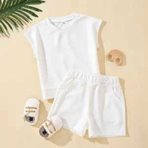 18M-6Y Toddler Girls Sets Solid Color Sleeveless Top & Shorts Wholesale Little Girl Clothing