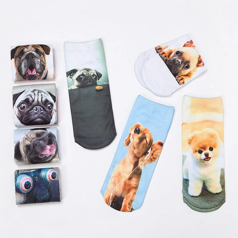 2016 New Fashion Cute  Women Men Unisex 3D Cartoon Funny Dog Animal Printed  Low Cut Ankle Short  Breathable Cotton Socks Hot