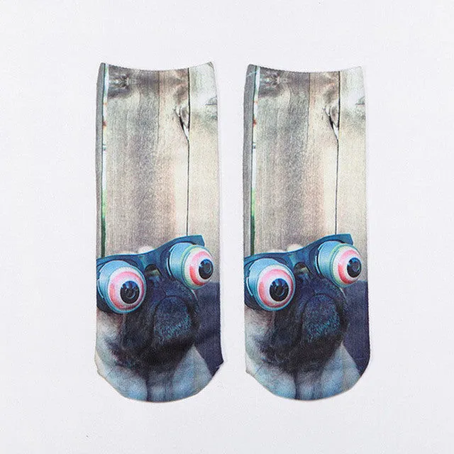 2016 New Fashion Cute  Women Men Unisex 3D Cartoon Funny Dog Animal Printed  Low Cut Ankle Short  Breathable Cotton Socks Hot