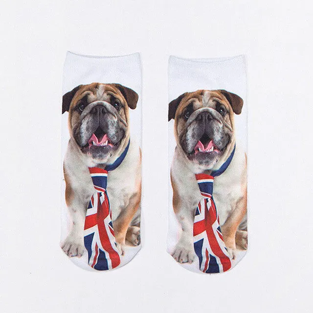 2016 New Fashion Cute  Women Men Unisex 3D Cartoon Funny Dog Animal Printed  Low Cut Ankle Short  Breathable Cotton Socks Hot