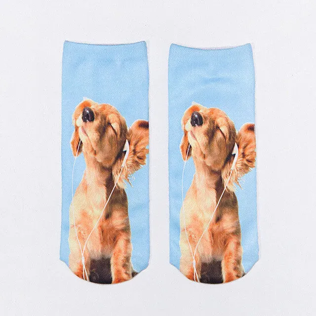 2016 New Fashion Cute  Women Men Unisex 3D Cartoon Funny Dog Animal Printed  Low Cut Ankle Short  Breathable Cotton Socks Hot