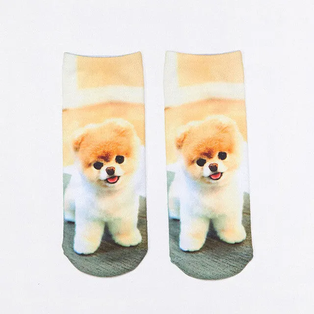 2016 New Fashion Cute  Women Men Unisex 3D Cartoon Funny Dog Animal Printed  Low Cut Ankle Short  Breathable Cotton Socks Hot