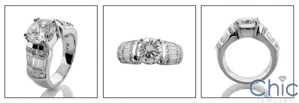 2.25 Round Center Cubic Zirconia Engagement Ring  Channel Baguettes Princess Cz 14K White Gold