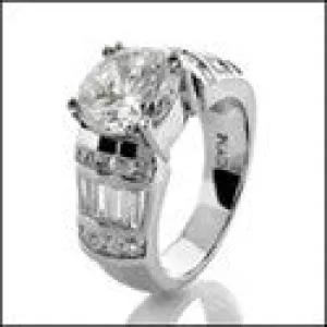 2.25 Round Center Cubic Zirconia Engagement Ring  Channel Baguettes Princess Cz 14K White Gold