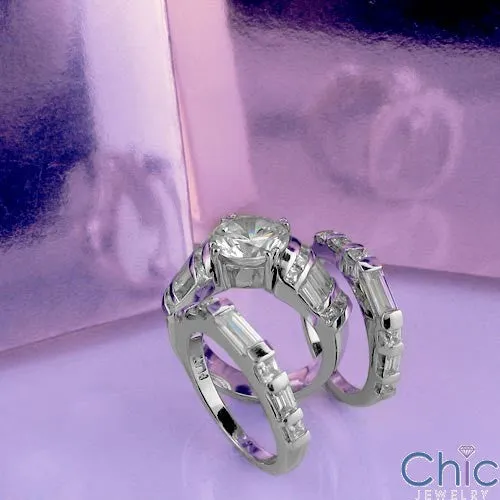 2.25 Round Center Cubic Zirconia Engagement Ring  Channel Baguettes Princess Cz 14K White Gold