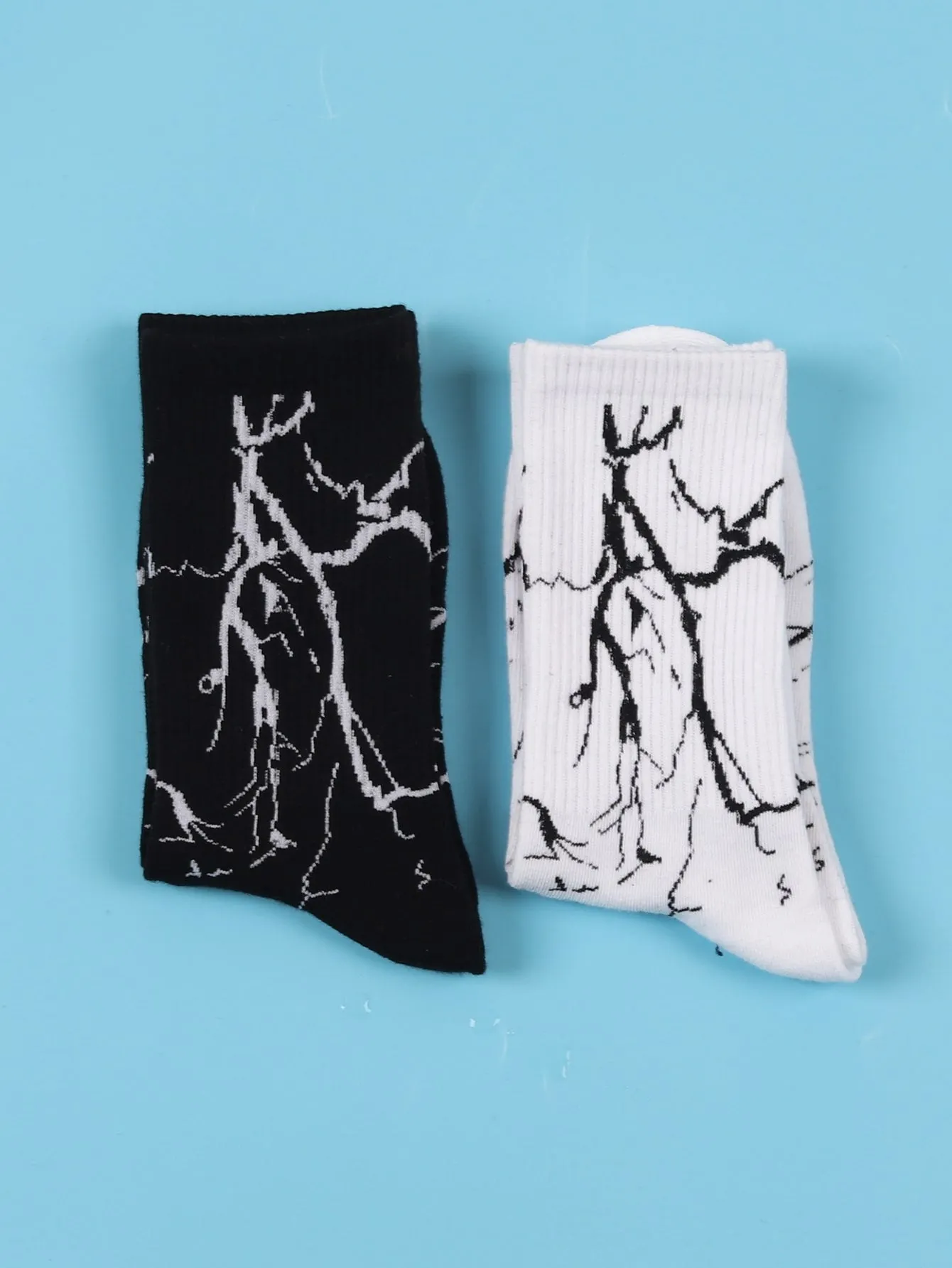 2pairs Abstract Graphic Crew Socks Silly Socks for Men Funky Socks Funny Socks