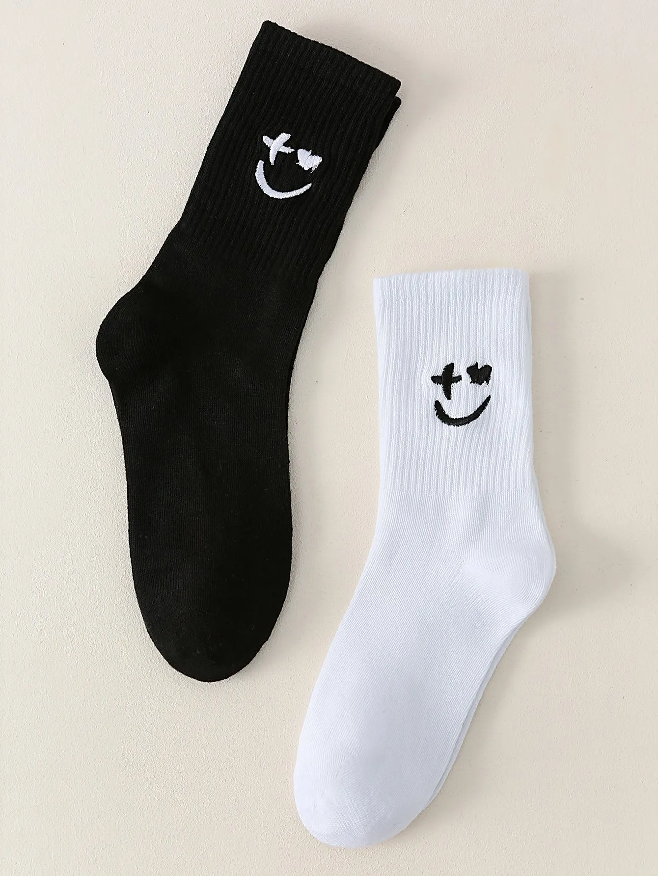 2pairs Cute Expression Embroidered Crew Socks for Women Cute Socks Novelty Socks