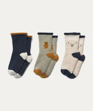 3 Pack Eloy Anti slip Baby Socks - Teddy / Dove blue mix