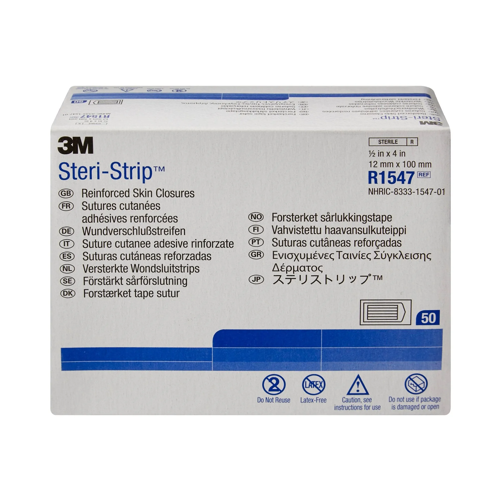 3M Steri-Strip Skin Closure Strips, Non-Woven, 1/2 inch X 4 inch, Reinforced Strip, White, 1 Pack