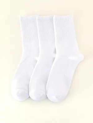 3pairs Women Solid White Ribbed Crew Socks for Women Cute Socks Casual Socks Fun