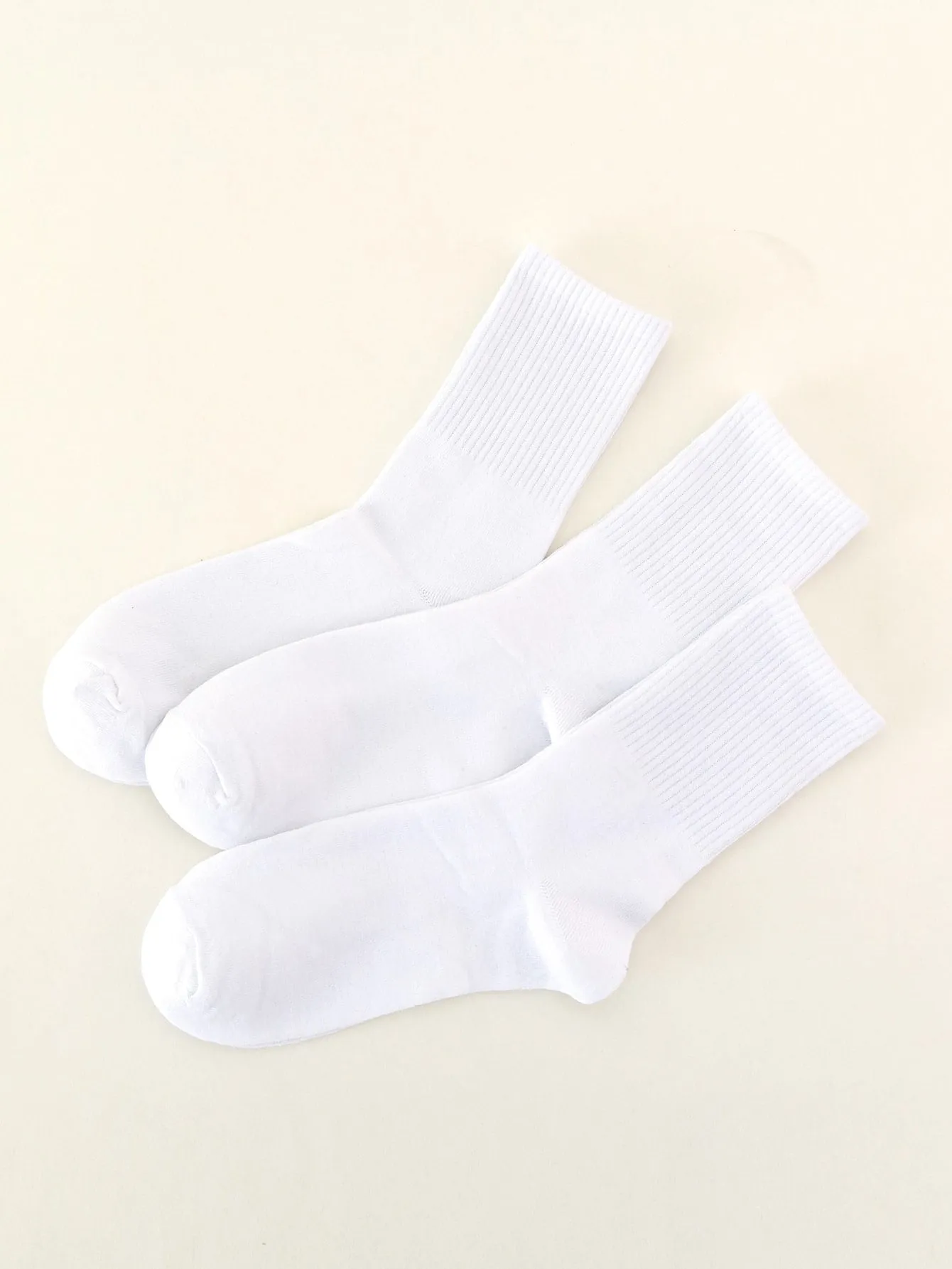 3pairs Women Solid White Ribbed Crew Socks for Women Cute Socks Casual Socks Fun