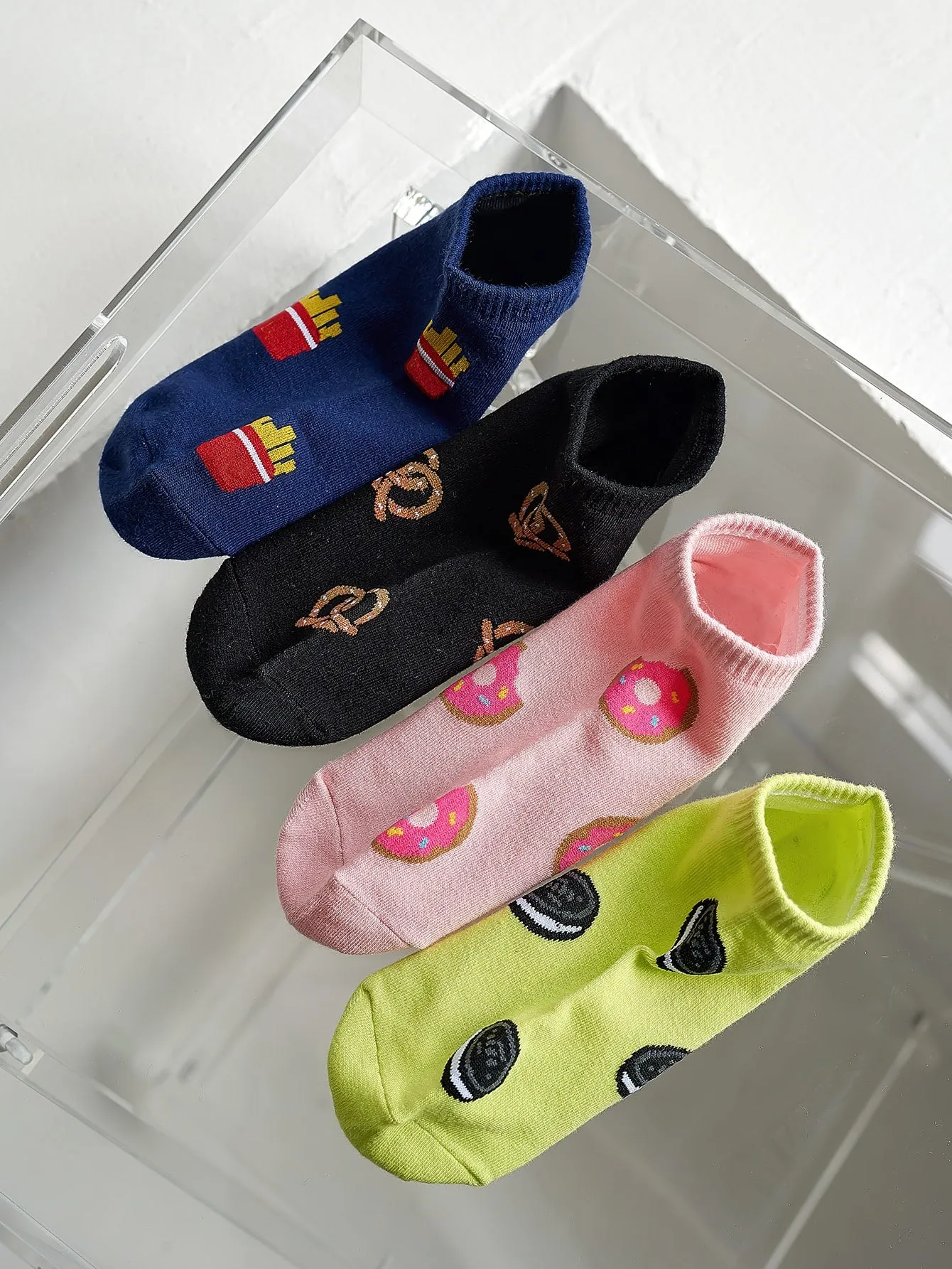 4pairs Pretzel Donut Fries Ankle Socks Silly Socks for Women Funky Socks Funny