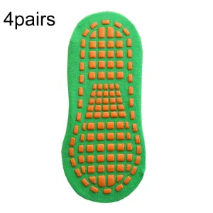 4pairs Trampoline Socks Dotted Rubber Non-slip Floor Socks Yoga Socks, Size:  1-5 Years Old(Grass -green)