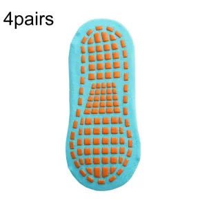 4pairs Trampoline Socks Dotted Rubber Non-slip Floor Socks Yoga Socks, Size:  1-5 Years Old(Lake Blue)