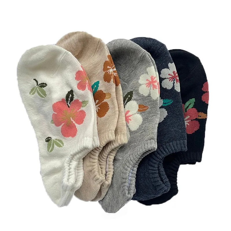 5 Pairs Women Floral Cotton Ankle Invisible Socks