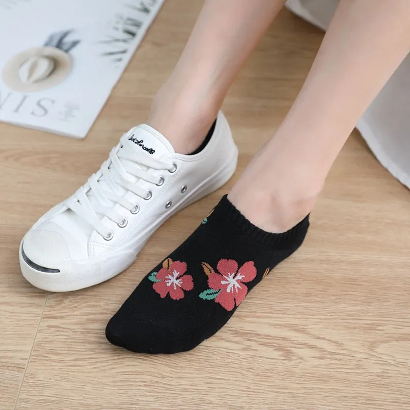 5 Pairs Women Floral Cotton Ankle Invisible Socks