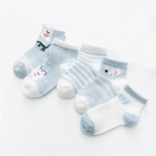 5Pairs Unisex Baby Cartoon Design Cotton Mesh Thin Socks