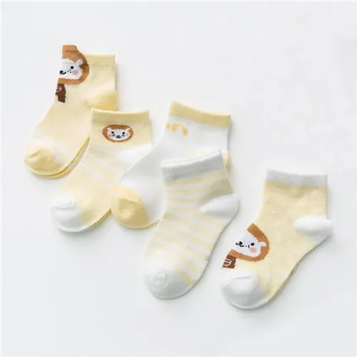 5Pairs Unisex Baby Cartoon Design Cotton Mesh Thin Socks