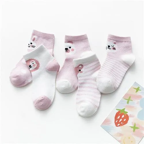 5Pairs Unisex Baby Cartoon Design Cotton Mesh Thin Socks