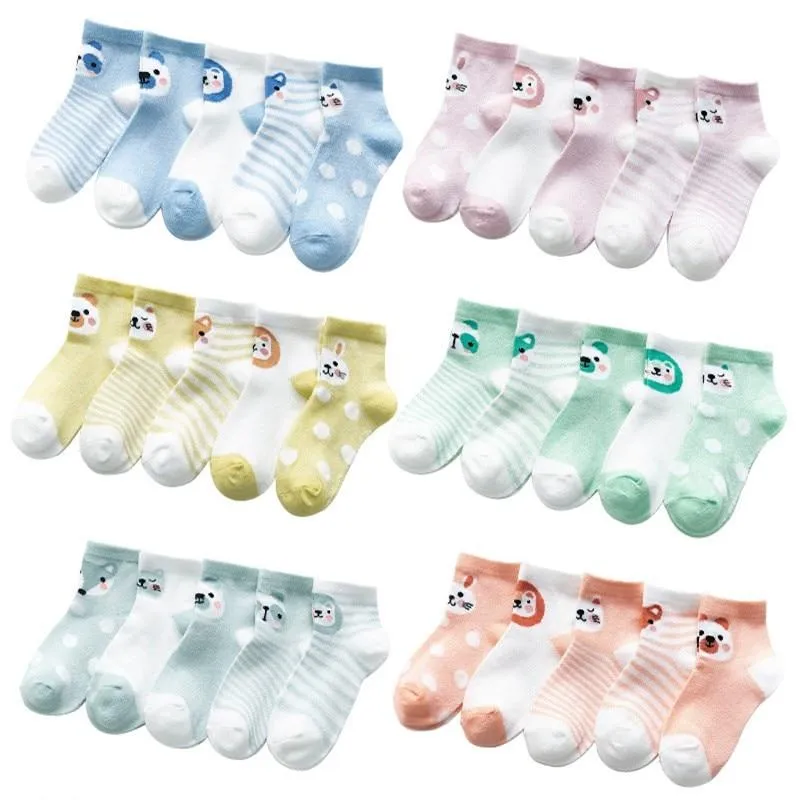 5Pairs Unisex Baby Cartoon Design Cotton Mesh Thin Socks