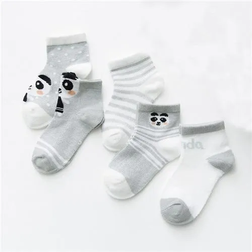 5Pairs Unisex Baby Cartoon Design Cotton Mesh Thin Socks