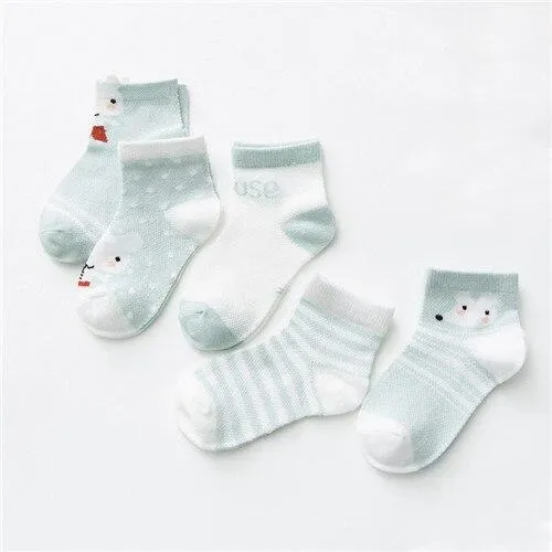 5Pairs Unisex Baby Cartoon Design Cotton Mesh Thin Socks