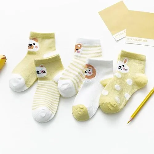 5Pairs Unisex Baby Cartoon Design Cotton Mesh Thin Socks