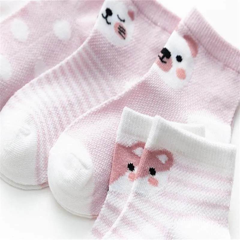 5Pairs Unisex Baby Cartoon Design Cotton Mesh Thin Socks