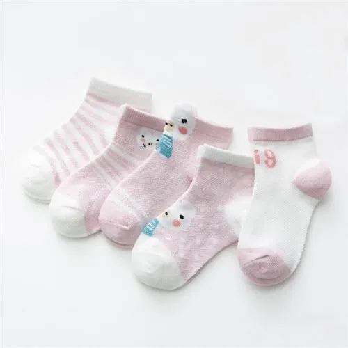 5Pairs Unisex Baby Cartoon Design Cotton Mesh Thin Socks