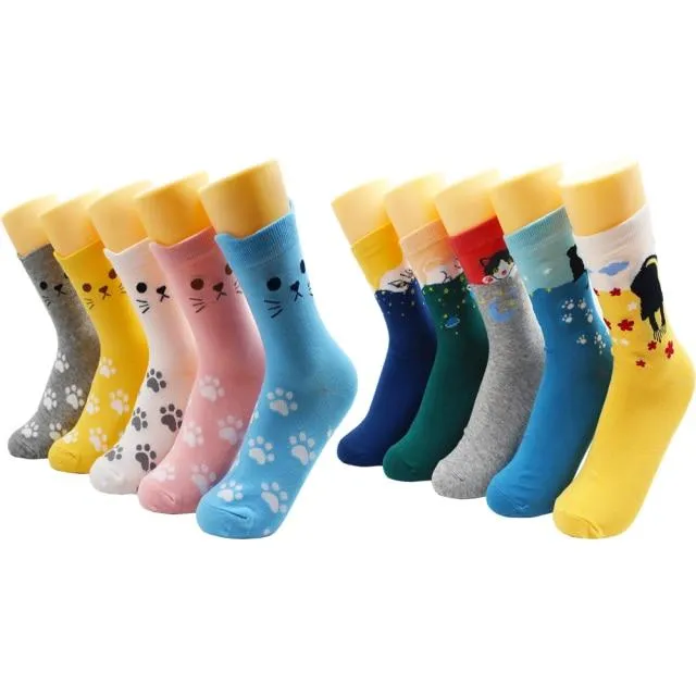 Animal Print Women Socks Cute Cartoon Cat Dog Duck Girl Socks