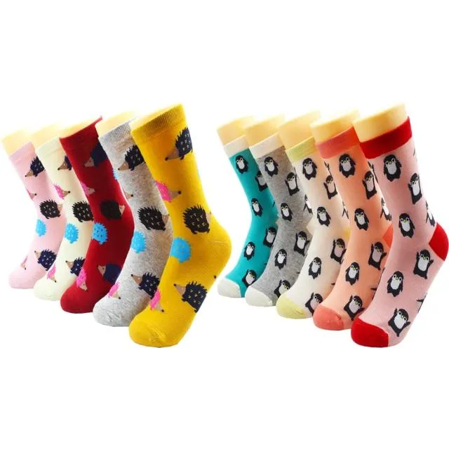 Animal Print Women Socks Cute Cartoon Cat Dog Duck Girl Socks