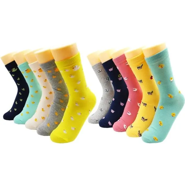 Animal Print Women Socks Cute Cartoon Cat Dog Duck Girl Socks