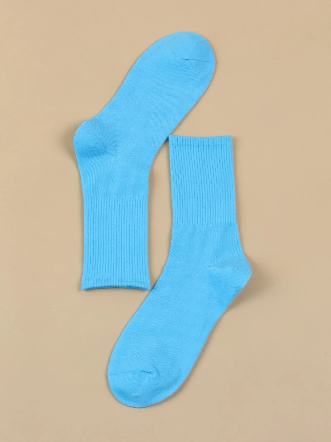 Baby Blue Ribbed Crew Socks for Women Plain Socks Cozy Socks Fashion Socks