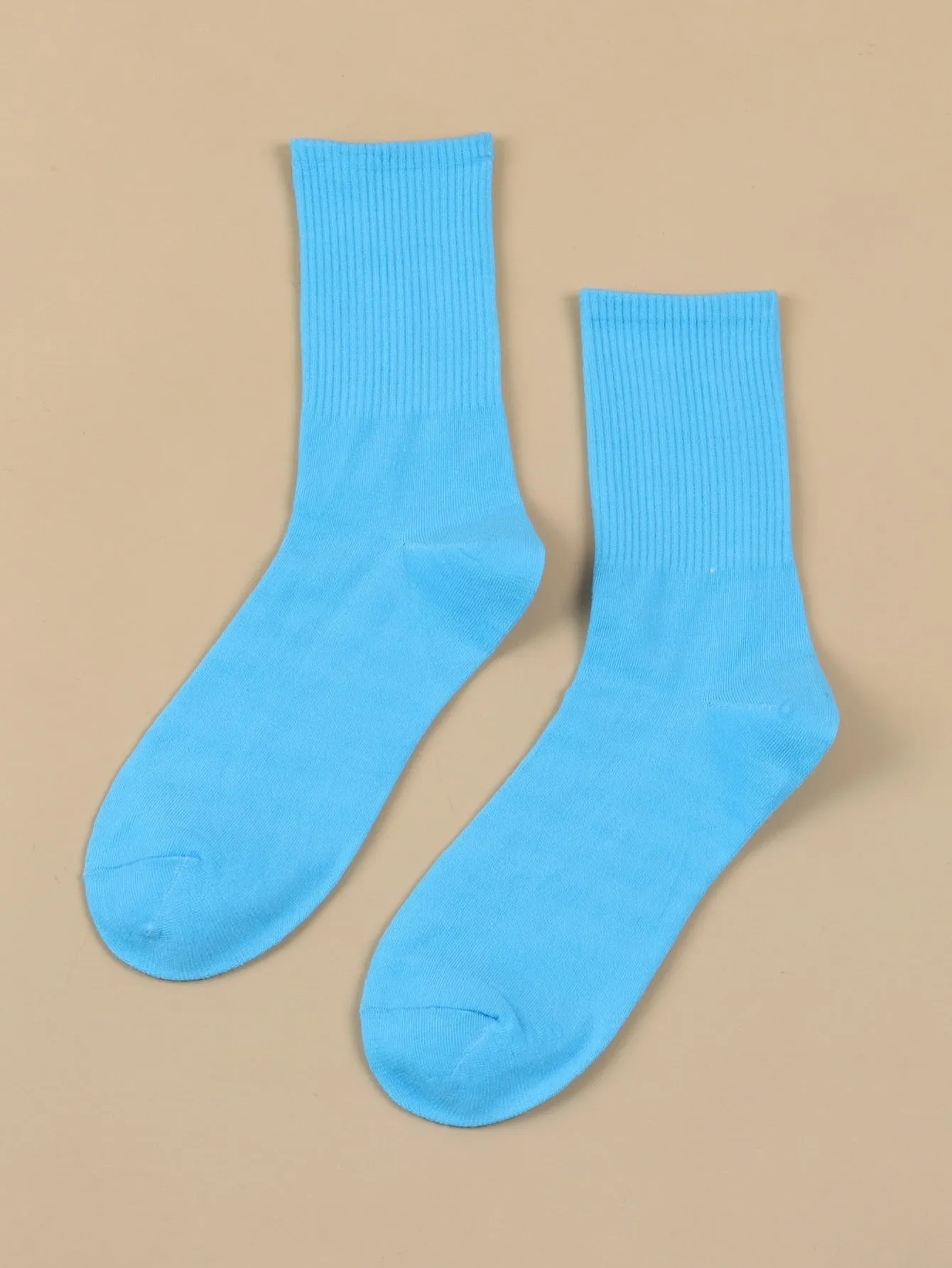 Baby Blue Ribbed Crew Socks for Women Plain Socks Cozy Socks Fashion Socks