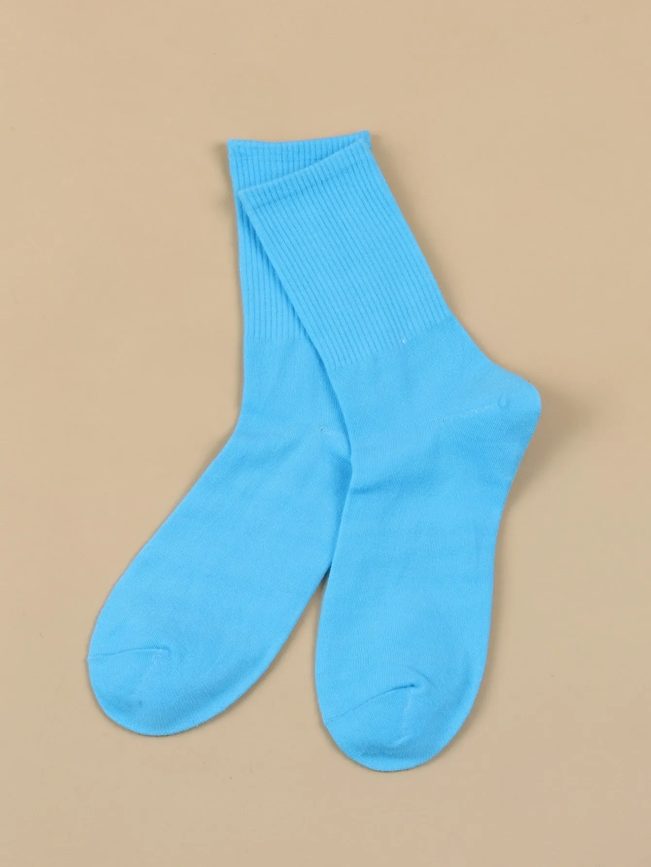 Baby Blue Ribbed Crew Socks for Women Plain Socks Cozy Socks Fashion Socks