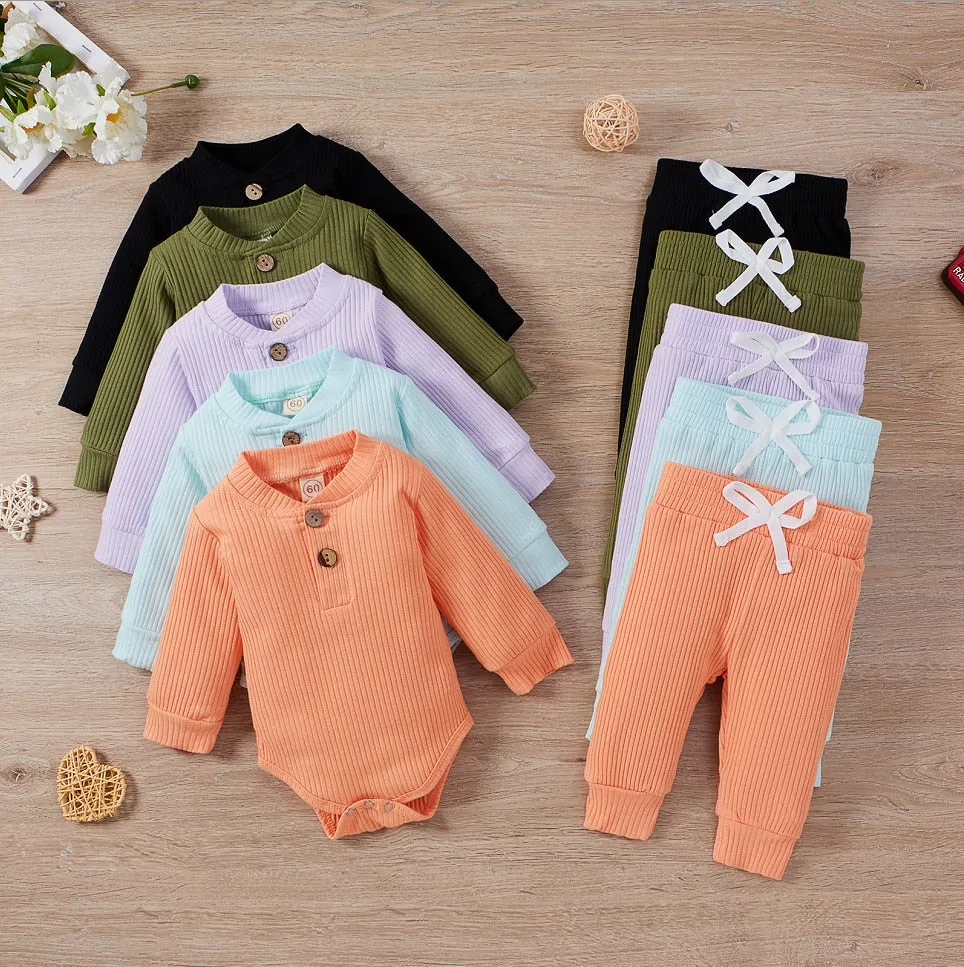 Baby Lounge Set, Ribbed Cotton - 18 Colours