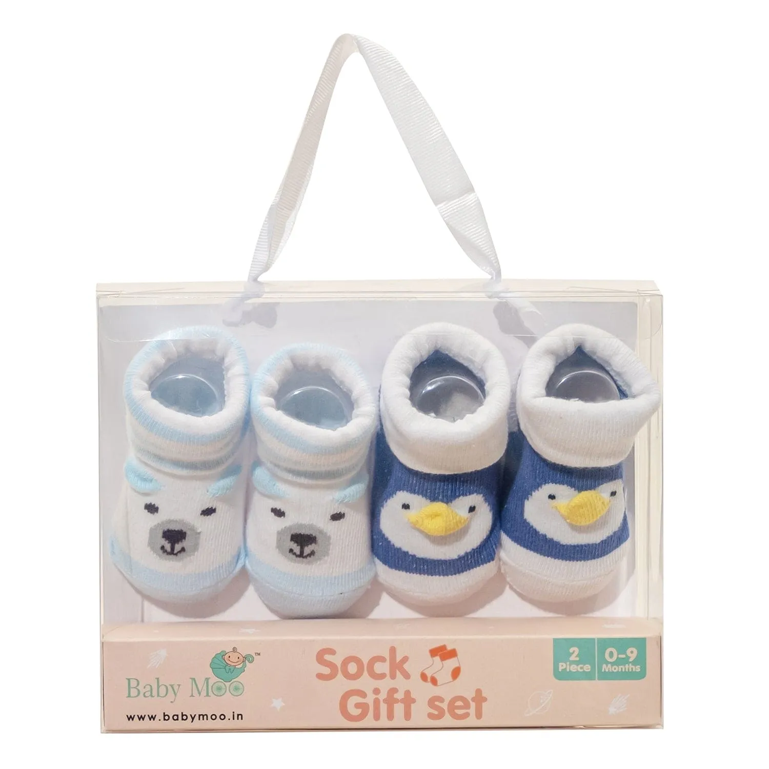 Baby Moo 3D Bear Duck Cotton Ankle Length Infant Dress Up Walking Set of 2 Socks Booties - Blue