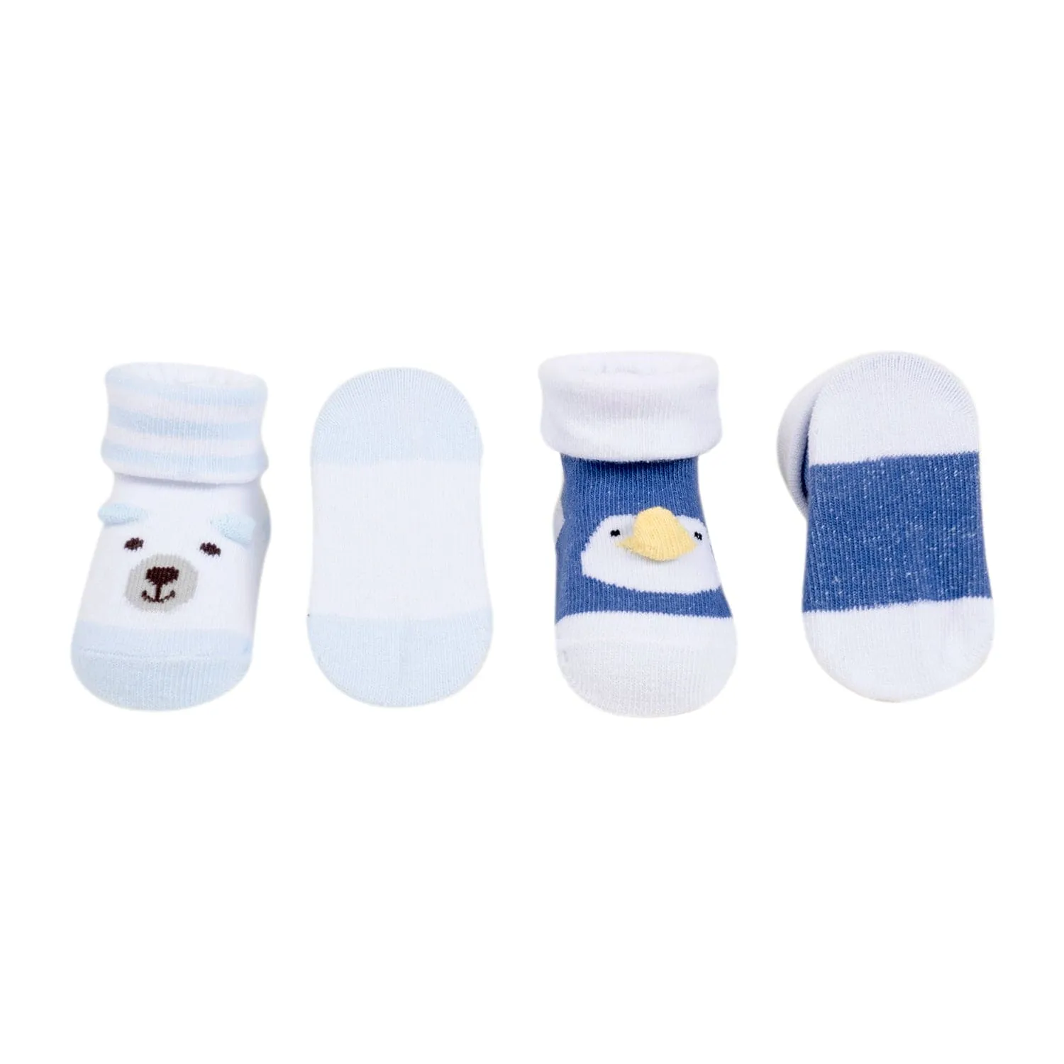 Baby Moo 3D Bear Duck Cotton Ankle Length Infant Dress Up Walking Set of 2 Socks Booties - Blue