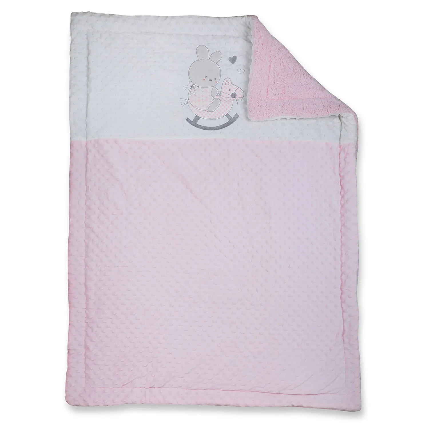 Baby Moo Bear In Pram Snuggly Bubble Blanket - Pink