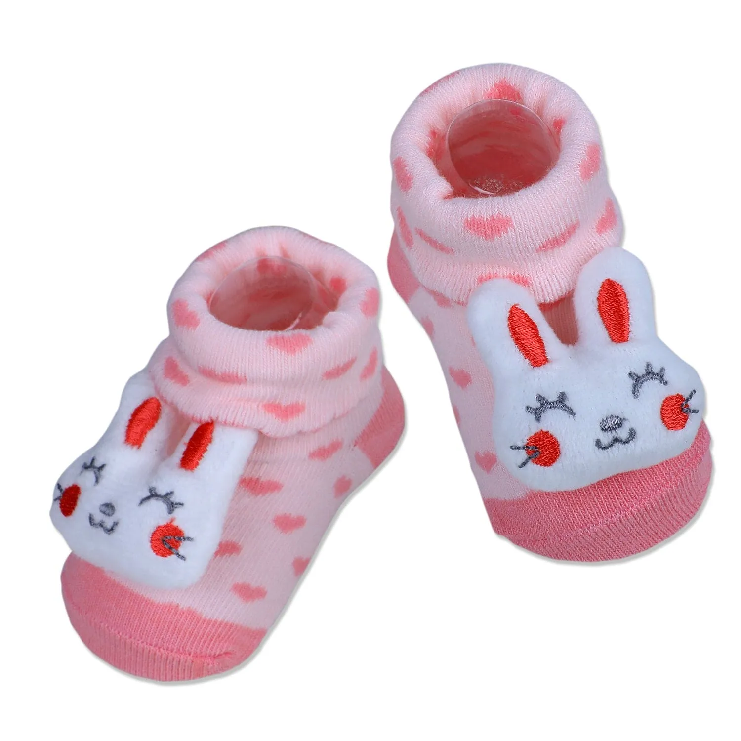 Baby Moo Bunny Heart Cotton Anti-Skid 3D Socks - Pink