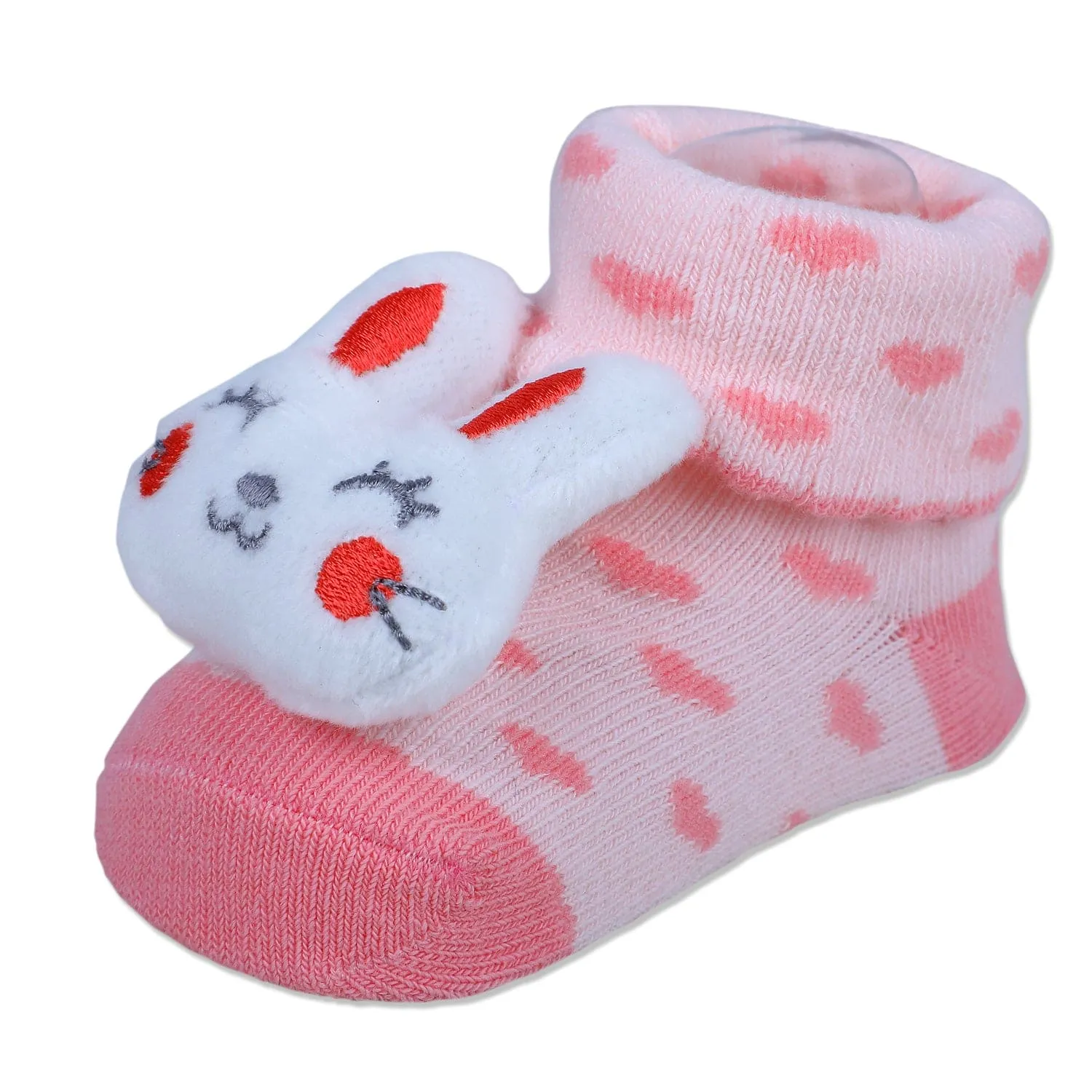 Baby Moo Bunny Heart Cotton Anti-Skid 3D Socks - Pink