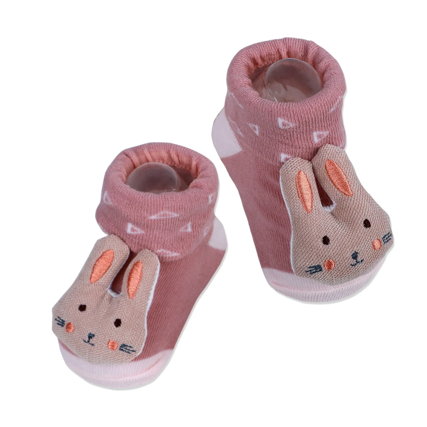 Baby Moo Cuddly Bunny Cotton Anti-Skid 3D Socks - Pink