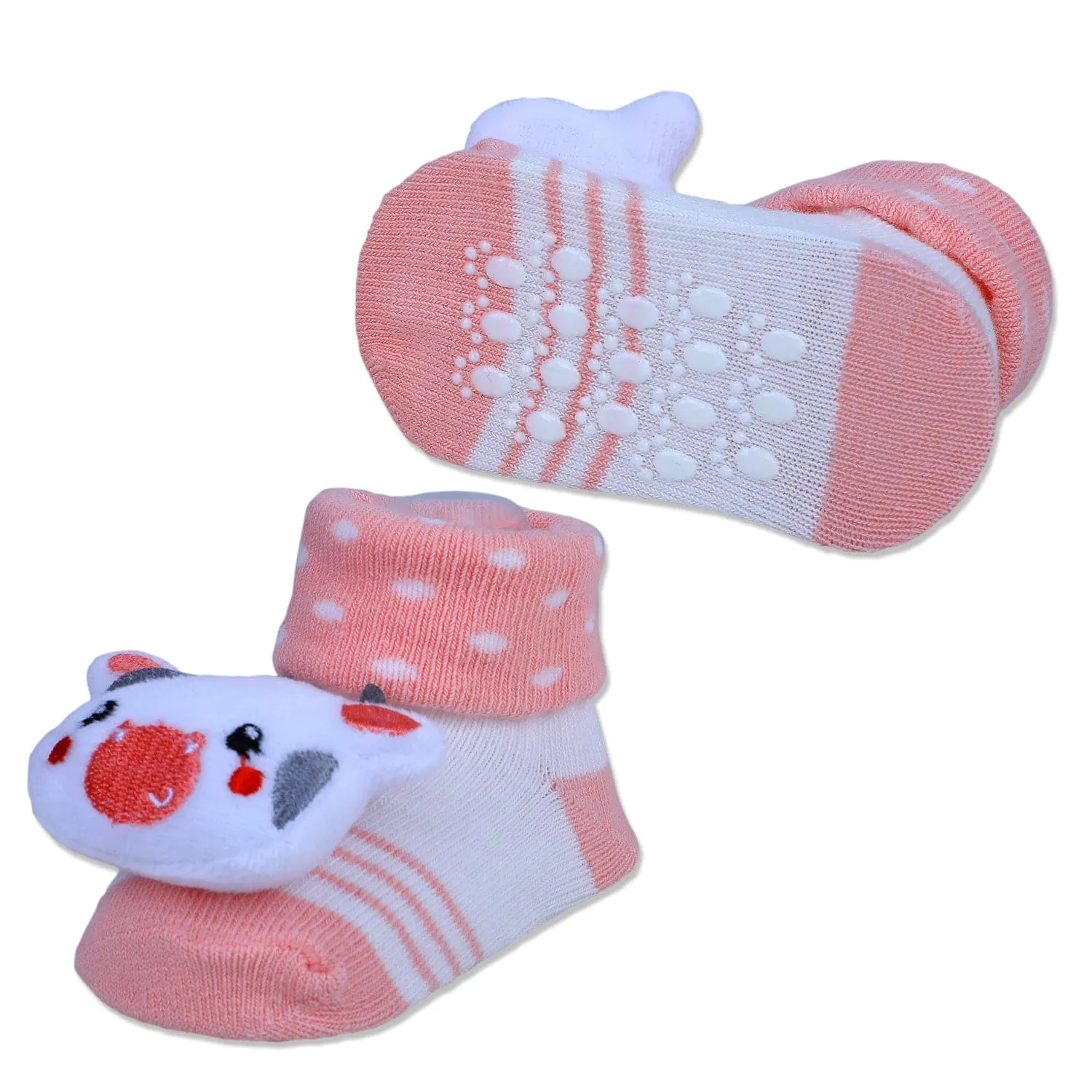 Baby Moo Cute Cow Cotton Anti-Skid 3D Socks - Peach