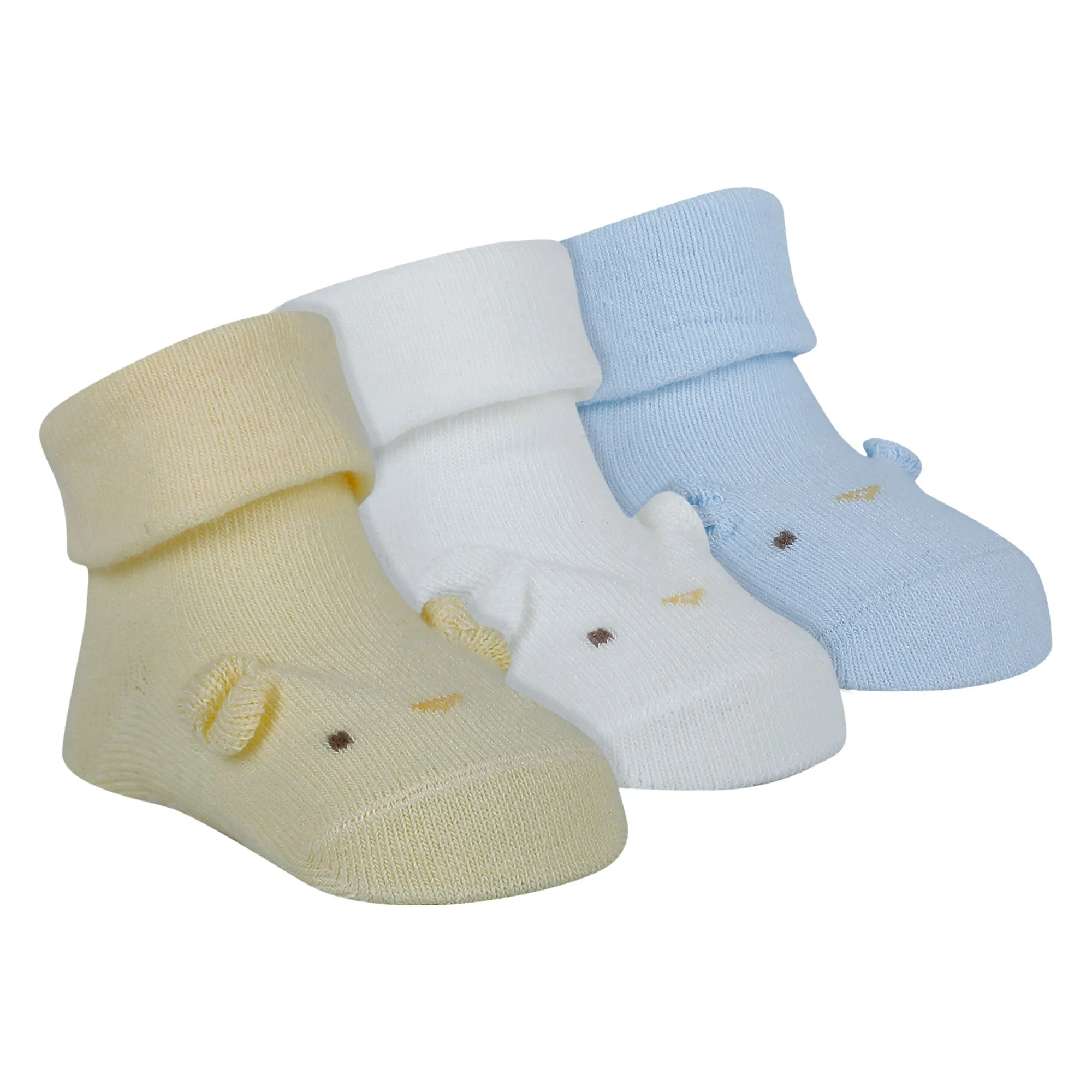 Baby Moo Dog 3D Anti-Skid Socks Booties Pack of 3 - Blue