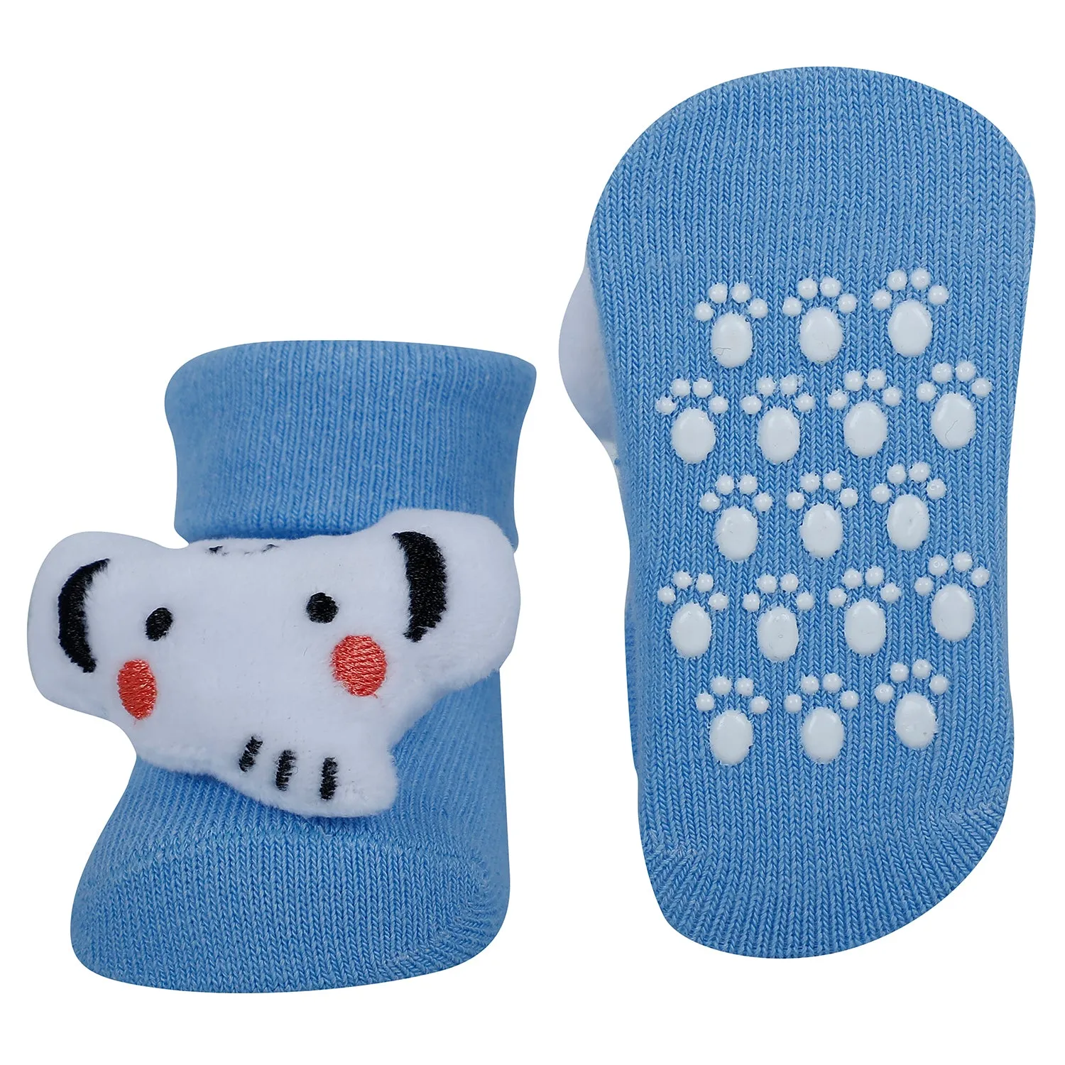 Baby Moo Elephant 3D Rattle Anti-Skid Socks Booties Pack of 2 - Blue, White