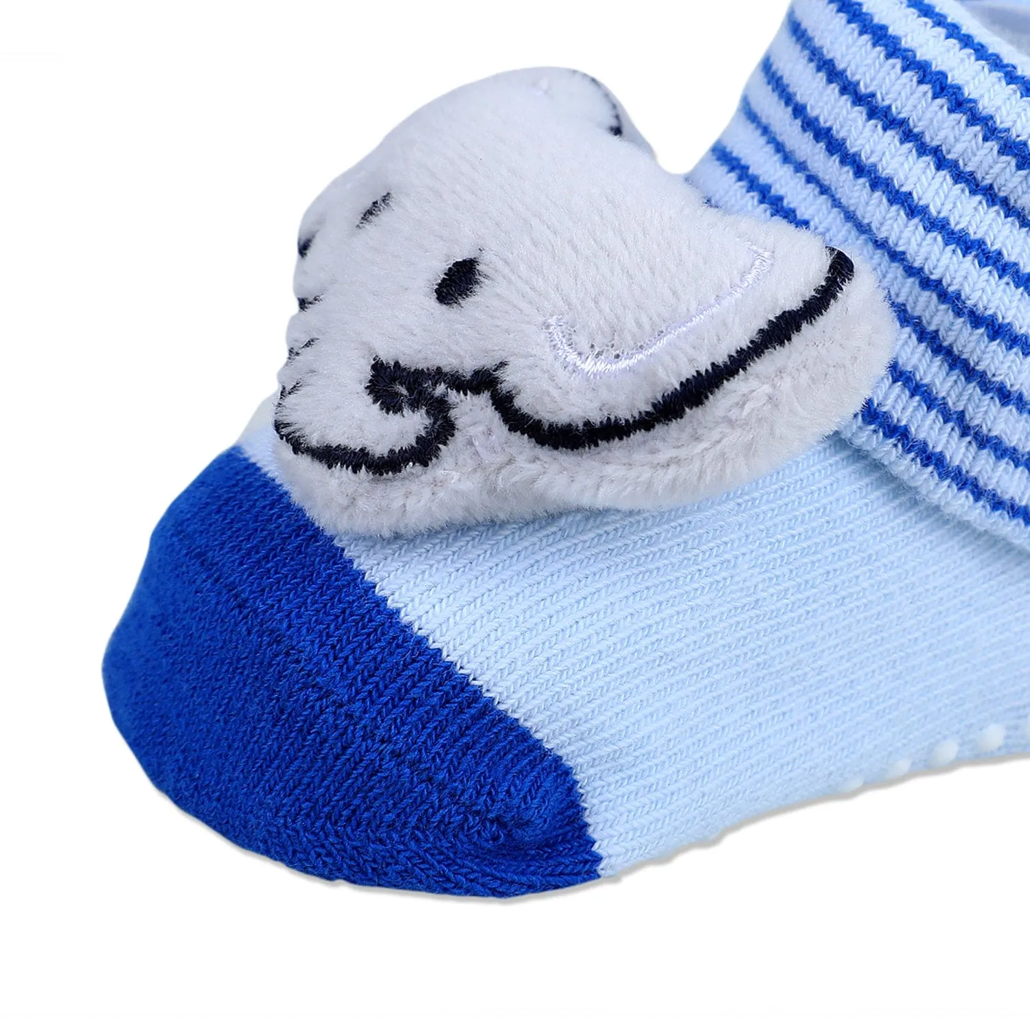 Baby Moo Elephant With Stripes Cotton Anti-Skid 3D Socks - Blue